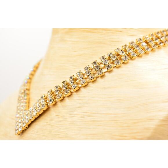 Vintage Crystal Necklace Collar Rhinestone Gold Chunky Sparkling 1980s Bin6B - Picture 9 of 12